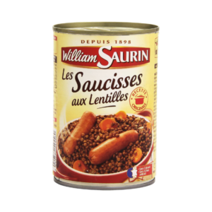 a can of William Saurin Saucisses and Lentils 840g