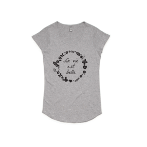 Scoop neck grey T-shirt ‘La vie est belle’