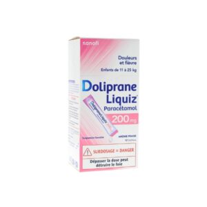 Doliprane Liquiz 200 mg sugar-free paracetamol 12 sachets (11-25kg)